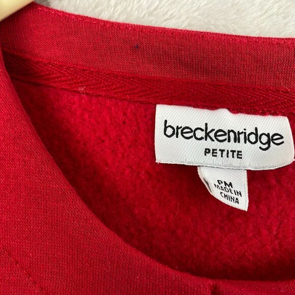 Breckenridge Womans Cardigan Sweater PM Petite Red Embroidered Patchwork Holiday - Picture 3 of 12